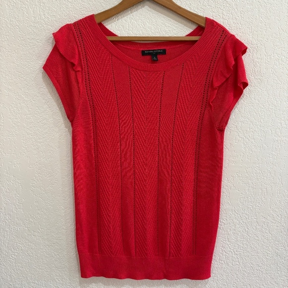 Banana Republic Red Knit Sweater Top with Ruffle Sleeves – Size S - Picture 1 of 6